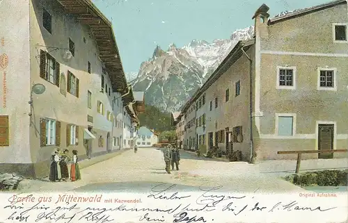 Mittenwald Hauptstraße mit Karwendel gl1904 126.011