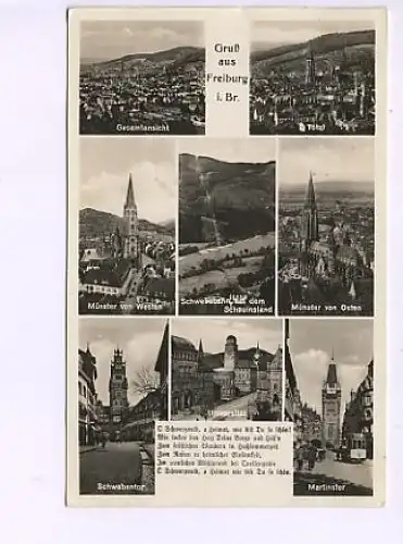 Freiburg i.Br. Grußkarte 8 Ansichten gl1935 14.262