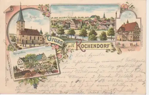 Kochendorf Litho Rathaus Kirche Total gl1900 11.379