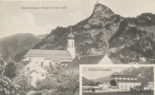 Oberammergau Kirche mit Kofel Theater ngl 125.762