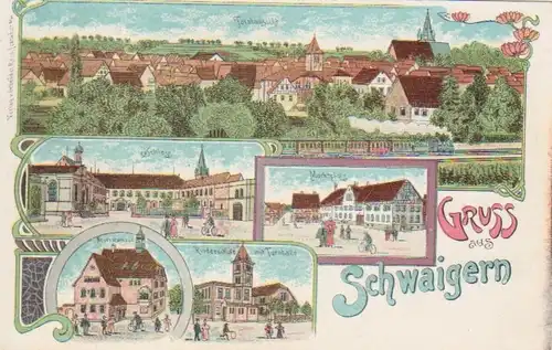 Schwaigern Litho Kinderschule Marktplatz gl1911 11.328