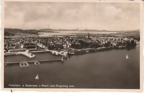 Konstanz a.B. mit Rhein vom Flugzeug aus gl1936 26.723