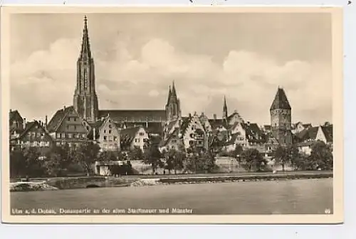 Ulm Donaupartie Alte Stadtmauer Münster gl1957 39.091