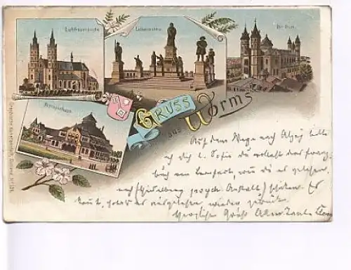 Worms a.Rhein Grußlitho 4 Bilder bahnpgl1897 18.616