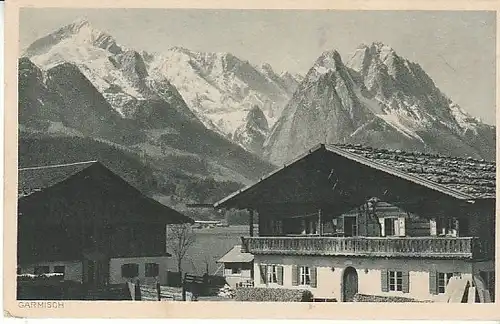 Bauernhäuser mit Alp- u. Zugspitze gl1923 C2226