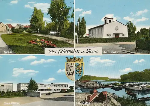 Ginsheim Schule Kirche Anlage Rheinhafen gl1969 131.179