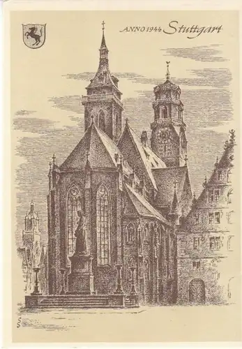 Stuttgart Stiftskirche 1944 Künstlerkarte ngl B7844