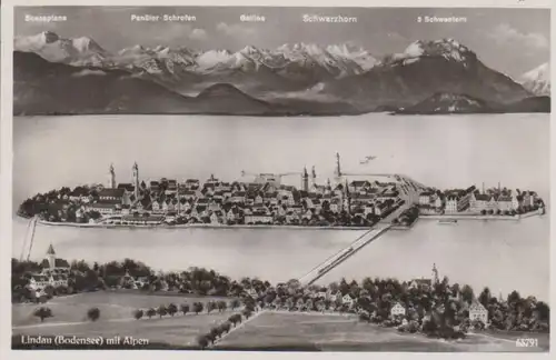 Lindau Gesamtansicht mit Alpen gl1942 66.678