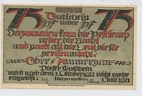 Oberammergau Gutschein 75 Pfennig 1921 36.650