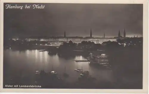 Hamburg Alster Lombardsbrücke bei Nacht gl1928 70.973