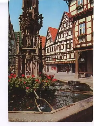 Bad Urach Marktbrunnen am Rathaus gl1985 19.379