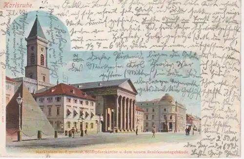 Karlsruhe - Marktplatz,Kirche,Bezirksamt gl1900 60.932