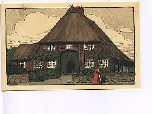 Schleswig-Holstein Steindruck Bauernhaus ngl 19.348