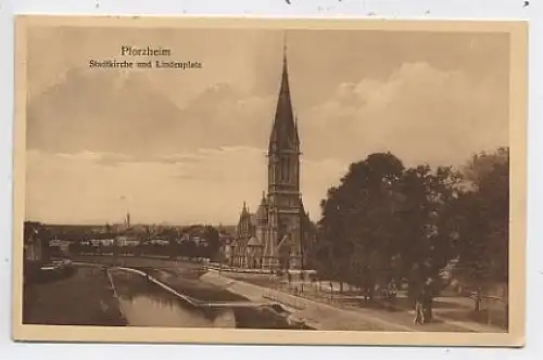 Pforzheim Stadtkirche Lindenplatz gl1931 40.893