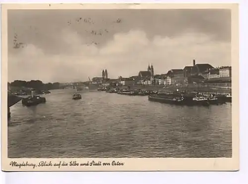 Magdeburg Elbschiffahrt Stadt von Osten gl1942 16.297