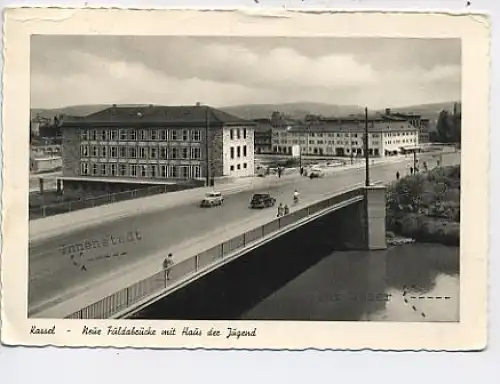 Kassel - Neue Fuldabrücke mit Haus gl1955 13.144