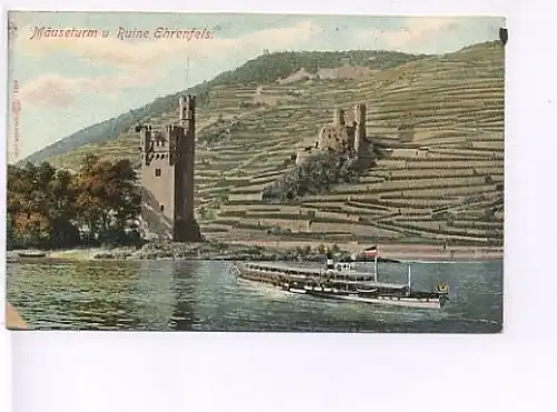 Mäuseturm u. Ruine Ehrenfels am Rhein ngl 19.534