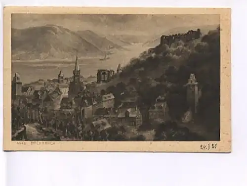 Bacharach Blick zum Rhein Künstler-AK ngl 19.405