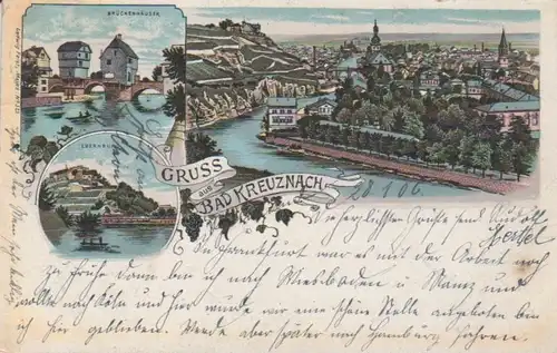 Bad Kreuznach Litho Brückenhäuser Totale gl1906 94.898