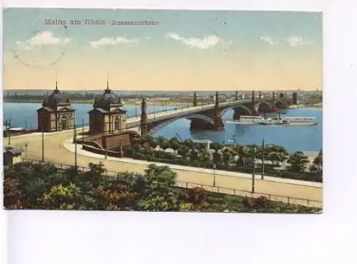 Mainz a.Rh. Dampfer unter Straßenbrücke gl1907 19.568