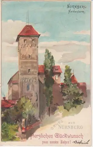 Nürnberg Heidenturm Neujahrskarte gl1898 71.969