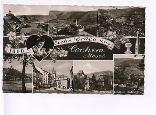 Cochem/Mosel Grußkarte m. 7 Ansichten gl1960 19.528