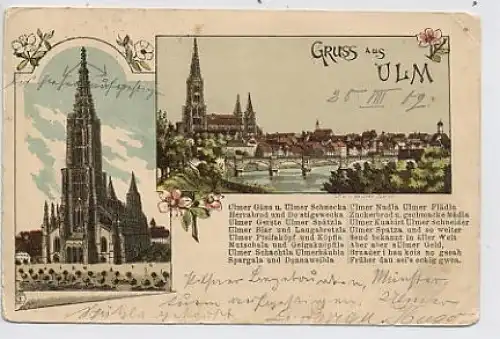 Gruß aus Ulm - Teilansicht,Gedicht,Litho gl1902 31.976