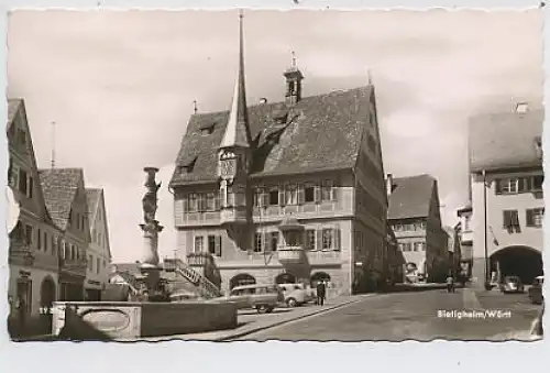 Bietigheim/Württ. Teilansicht, Brunnen gl1959 32.112