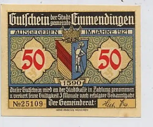 Emmendingen Gutschein von 1921 ngl 36.279