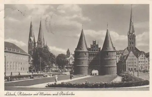 Lübeck Holstentor mit Kirchen gl1943 13.704