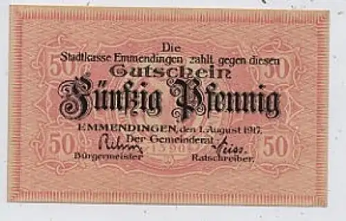 Emmendingen Gutschein 50 Pf. von 1917 ngl 36.290