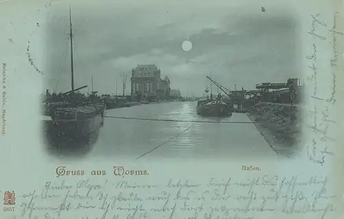 Worms am Rhein Hafen bei Mondschein gl1899 130.912