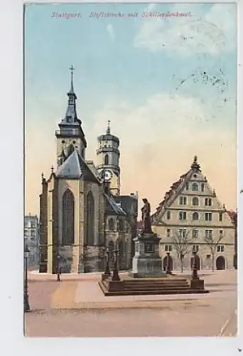 Stuttgart Stiftskirche Schillerdenkmal gl1926 32.475