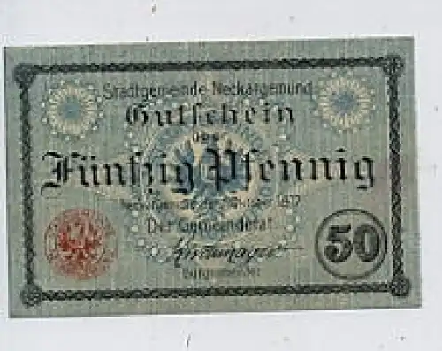 Neckargemünd Gutschein 50 Pf. von 1917 ngl 36.286