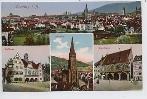 Freiburg Mehrbildkarte Rathaus Kaufhaus ngl 32.923