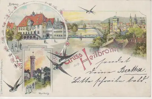 Heilbronn Litho Rathaus Wartberg gl1897 74.184