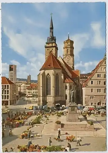 Stuttgart Schillerplatz mit Stiftskirche ngl 32.407