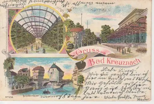 Bad Kreuznach Litho Kurhaus Brückenhäuser gl1907 94.897