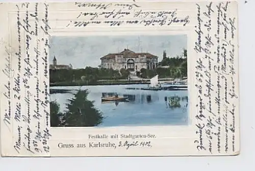 Karlsruhe Festhalle mit Stadtgartensee gl1902 33.059