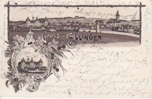 Ellingen, Litho, Schloss und Totalansicht gl1900 73.836