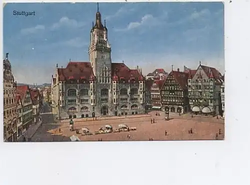 Stuttgart Rathaus Marktplatz um 1910 ngl 46.232