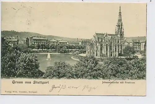 Stuttgart, Johanniskirche mit Feuersee gl1901 33.899