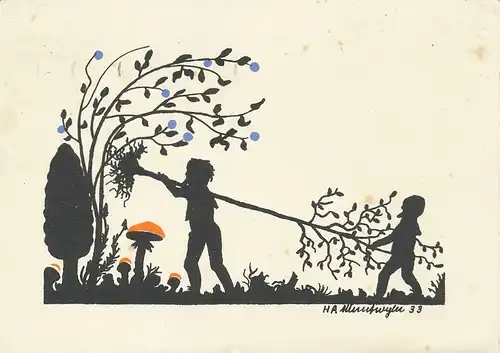 Scherenschnitt Kinder mit Baum gl1934 114.608