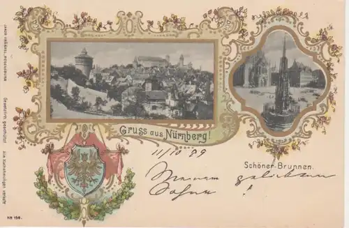 Gruß aus Nürnberg Litho Schöner-Brunnen gl1899 74.444