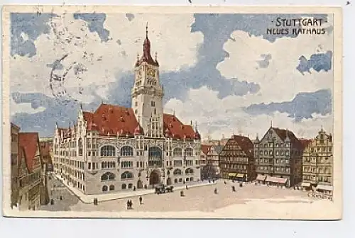Stuttgart Neues Rathaus mit Kutsche gl1906 41.247