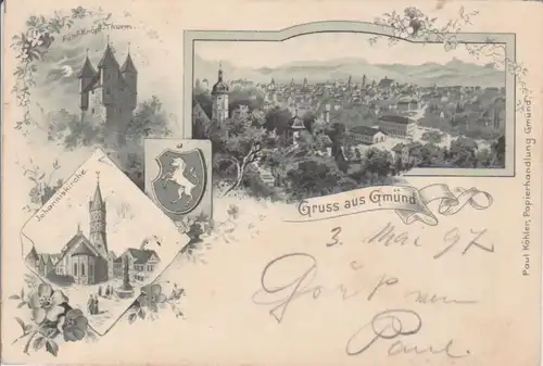 Schwäbisch Gmünd Litho Kirche Turm bahnpgl1913 74.194