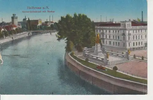 Heilbronn Bismarckdenkmal mit Neckar feldpgl1918 74.744