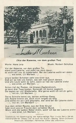 Lili Marleen: Vor der Kaserne, v.d. gr. Tor ngl 110.590