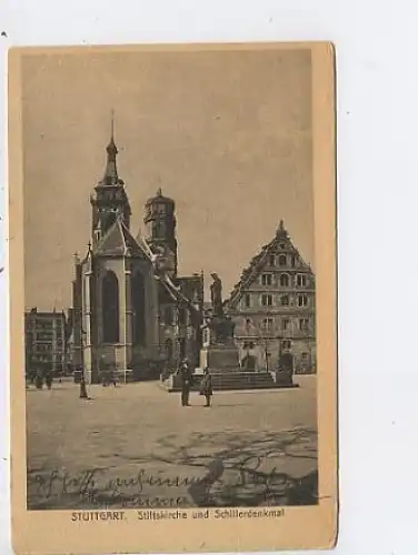 Stuttgart Stiftskirche u. Schillerdenkmal gl1921 43.625