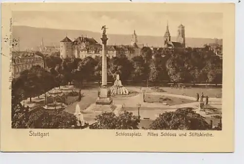 Stuttgart Schloßplatz Schloß Stiftskirche gl1910 34.526